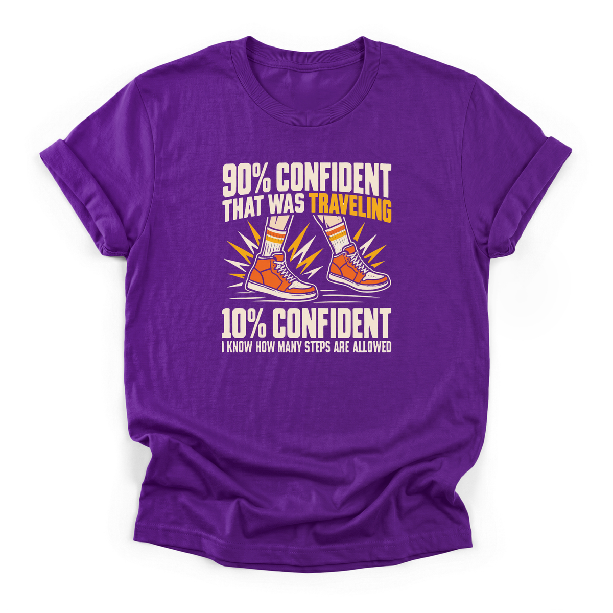 90 Percent Confident That Was Traveling Basketball T-Shirt in Purple